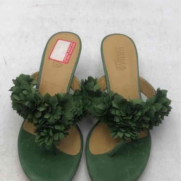 Kirna Zabete By Nine West Womens Green Slip-On Kitten Heel Slide Sandals Size 9M - Picture 2 of 5
